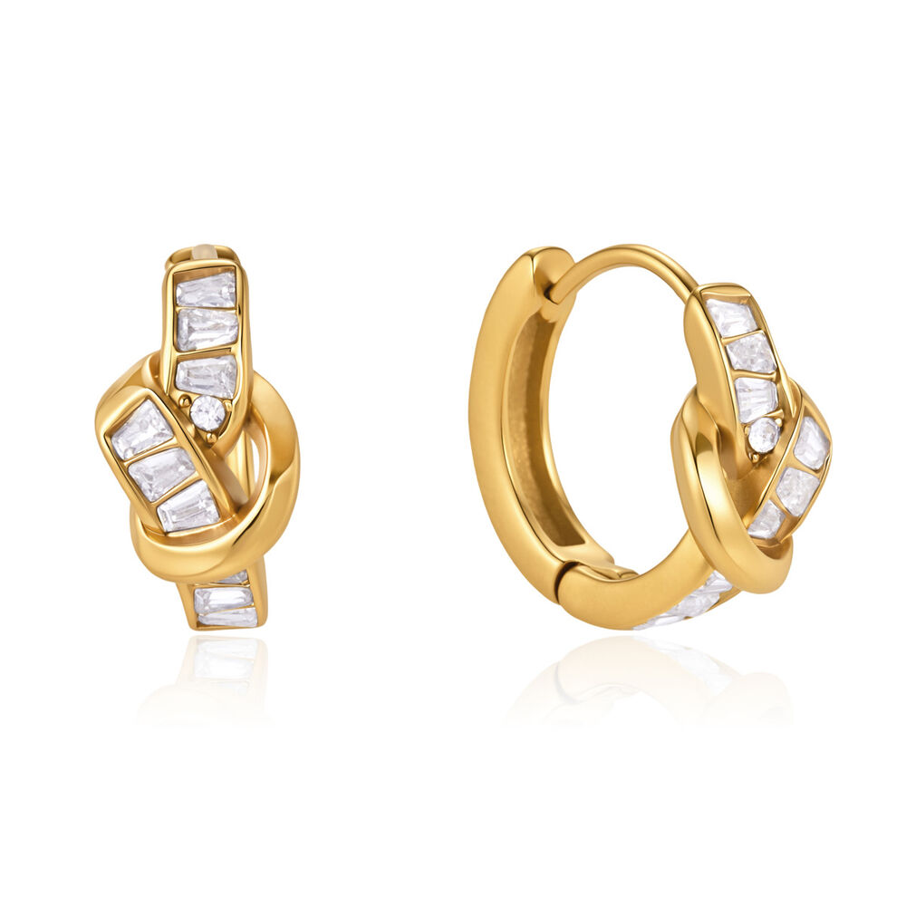 Boucles d'oreilles créoles pour femmes, luxueuses et élégantes, de forme irrégulière et torsadée, en acier inoxydable étanche couleur or et zircon. h5Image5