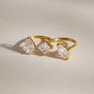 Luxe serie elliptische, waterdichte, roestvrijstalen damesringen met goudkleurige zirkonia. h5 Afbeelding3