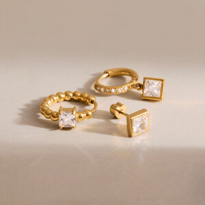 Luxurious Series Simple Rectangle Stainless Steel Waterproof Gold Color Zircon Women's Earring Sets h5 Picture2