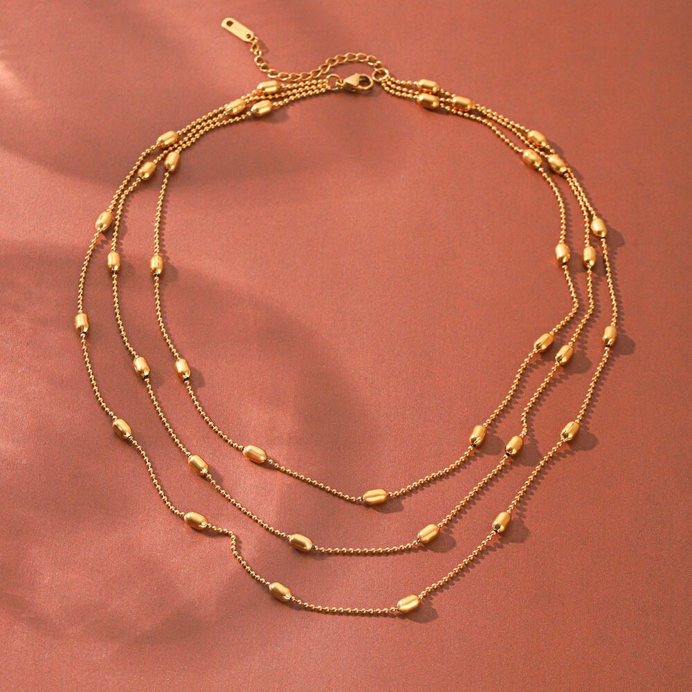 Einfache Perlenkette aus Edelstahl, wasserdicht, goldfarben, für Damen, mehrlagig tragbar h5Bild5