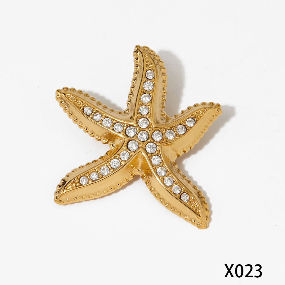 Spille a forma di stella marina in acciaio inossidabile color oro, stile oceanico.