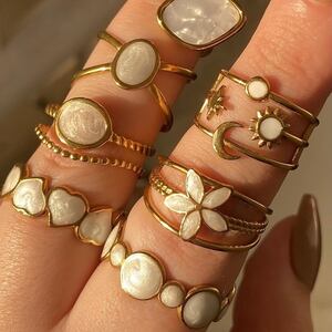 Romantic Series Simple Irregular Shape Moon Shell Stainless Steel Waterproof Gold Color Statement Rings h5 Picture3