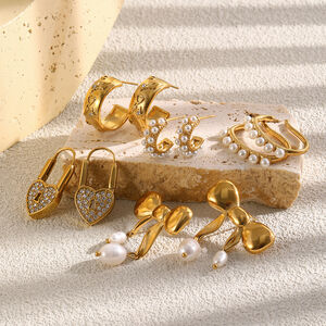 Simple Series Retro Irregular Shape Stainless Steel Waterproof Gold Color Women's Hoop Earrings h5 Picture2
