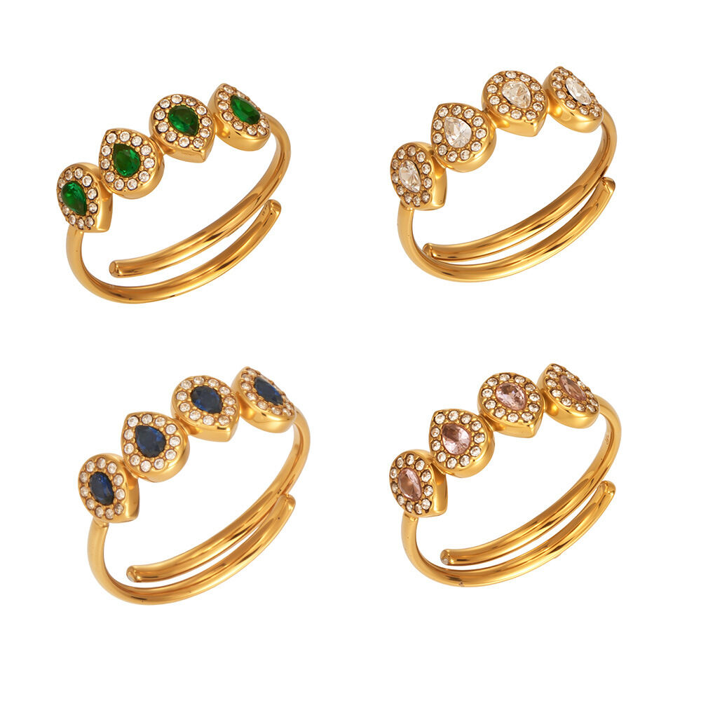 Luxuriöse Serie: Schlichter Tropfenring aus wasserdichtem Edelstahl in Goldfarbe mit Zirkonia für Damen h5Bild5