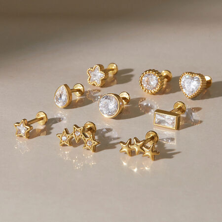 Simple Series Daily Irregular Shape Star Stainless Steel Waterproof Gold Color Zircon Women's Earring Sets