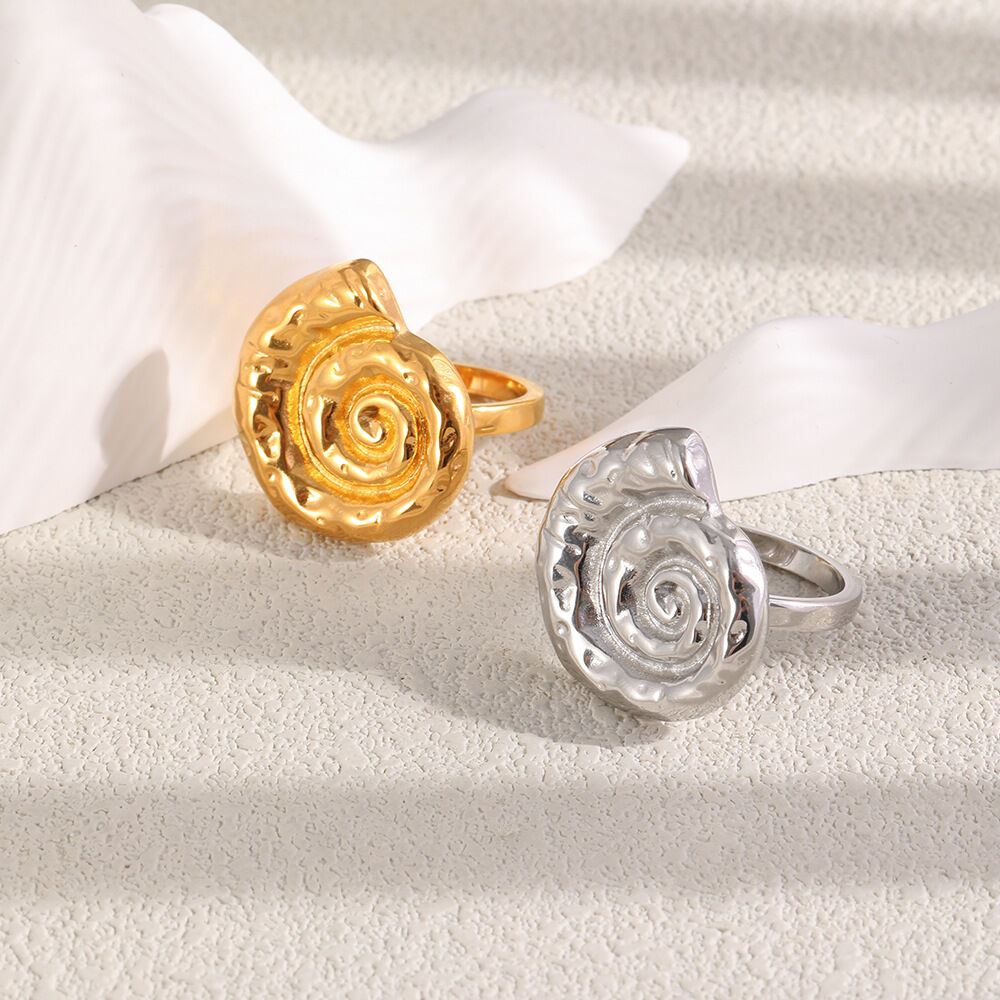 Vacation Oceanic Style Shell Stainless Steel Waterproof Gold Color Statement Rings Picture2