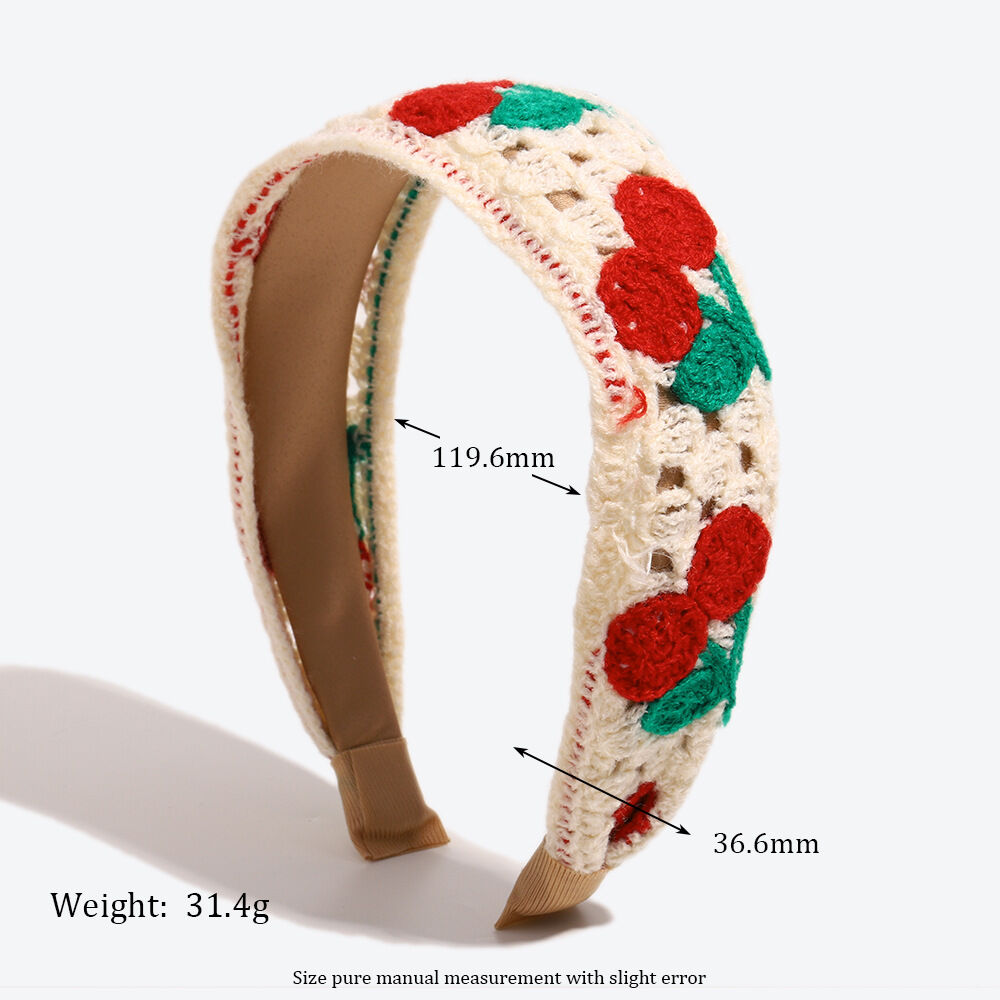Ethnic Series Casual Flower Stripe Hollowed-Out Mixed Color Cherry Woven Fabric Hair Bands h5 Picture5