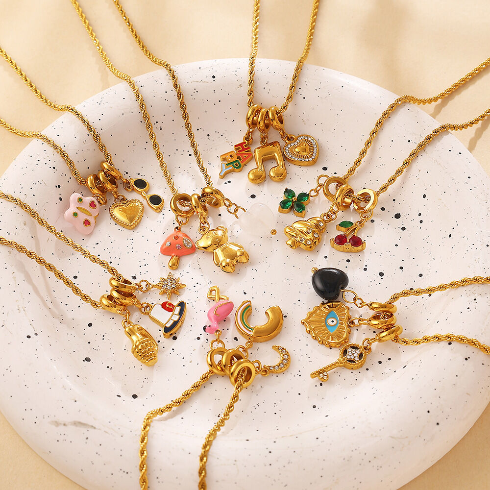Simple Daily Irregular Shape Fruit Key Clover Stainless Steel Waterproof Gold Color Women's Pendant Necklaces h5Picture2