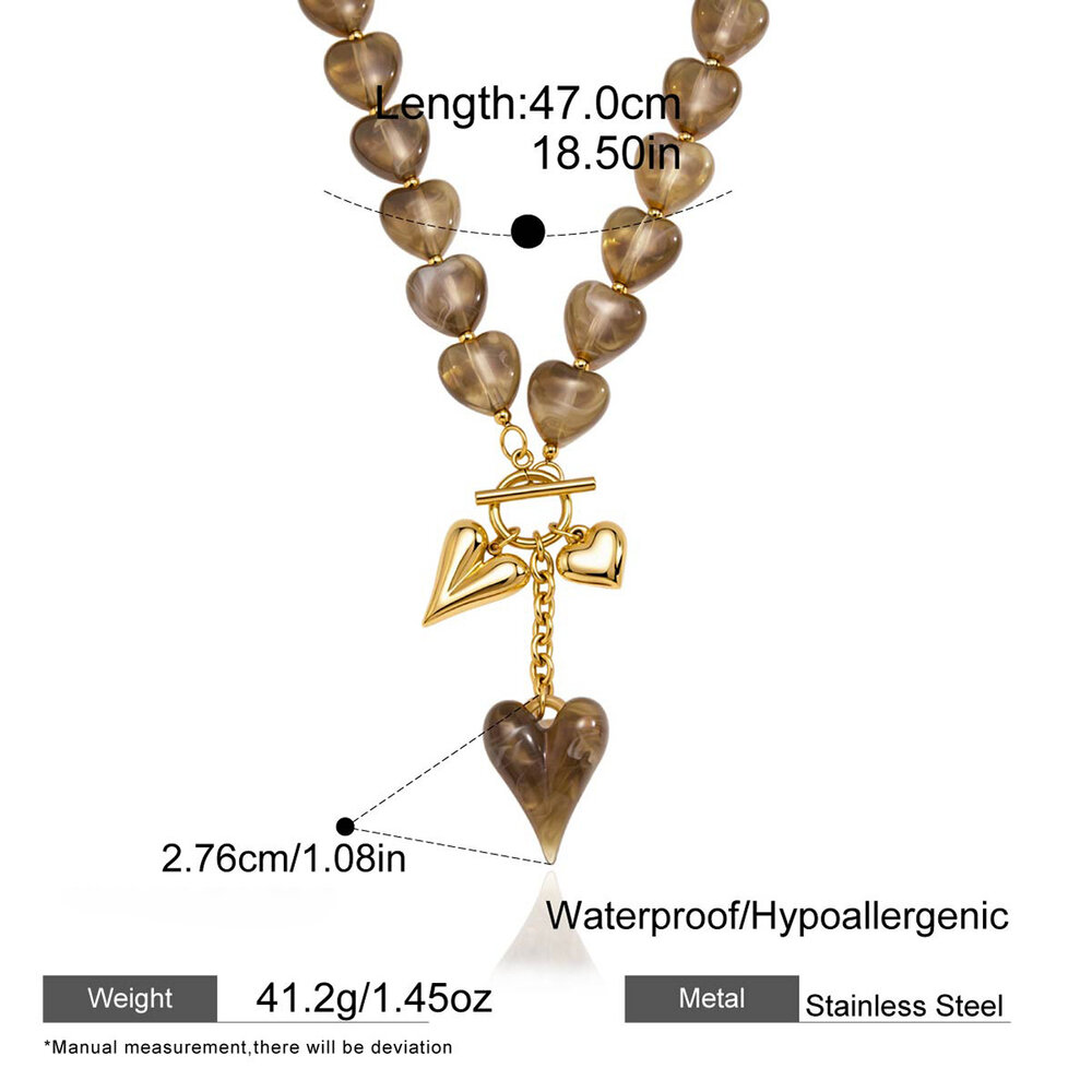 Ethnic Series Retro Heart Beads Stainless Steel Waterproof Gold Color Acrylic Women's Beaded Necklaces