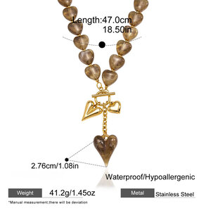 Ethnic Series Retro Heart Beads Stainless Steel Waterproof Gold Color Acrylic Women's Beaded Necklaces h5