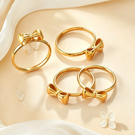Simple Series Daily Bow Knot Stainless Steel Waterproof   Gold Color  Statement Rings