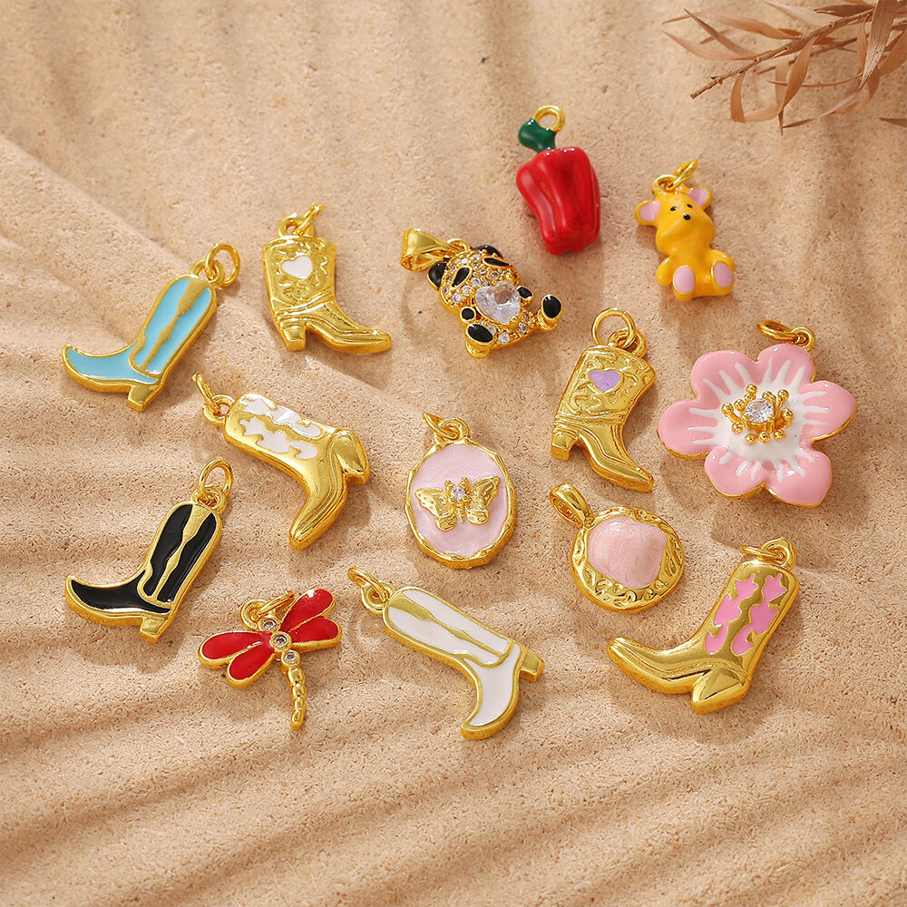 Simple Series DIY Flower Irregular Shape Animal Boots Copper Gold Color Rhinestone Women‘s Pendants h5Picture2