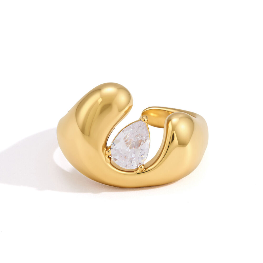Anelli da donna semplici, in acciaio inossidabile tinta unita, impermeabili, color oro, con zirconi. Immagine4
