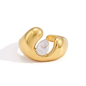 Anelli da donna semplici, in acciaio inossidabile tinta unita, impermeabili, color oro, con zirconi. h5 Immagine4