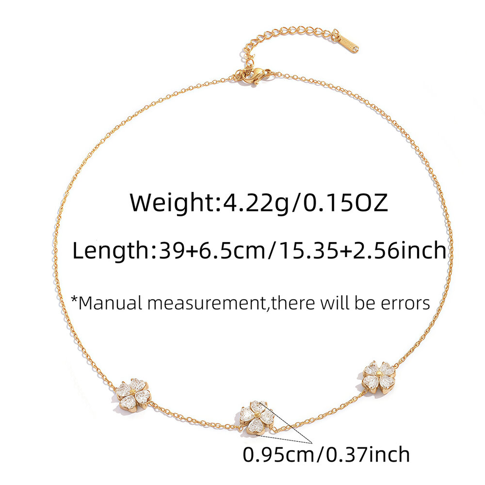 Colliers à maillons pour femmes Simple Series Daily Clover en acier inoxydable, couleur or, avec zircon, étanches