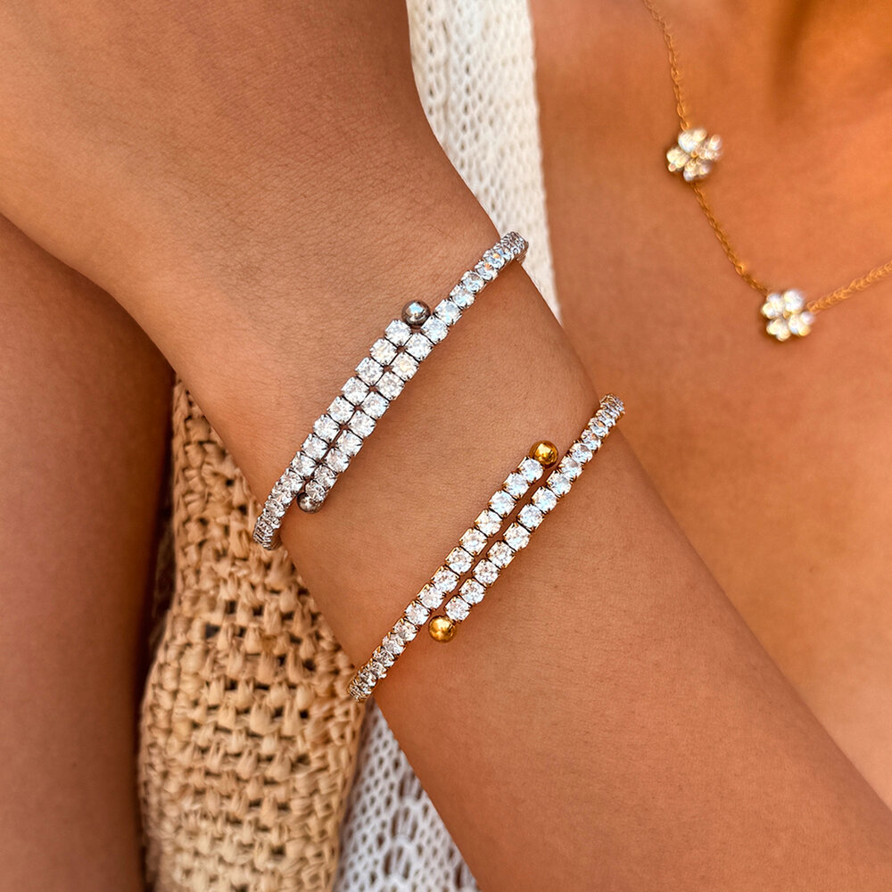 Pulseras de lujo elegantes de forma irregular de acero inoxidable, impermeables, de color dorado y con circonitas. h5Imagen5