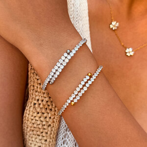 Pulseras de lujo elegantes de forma irregular de acero inoxidable, impermeables, de color dorado y con circonitas. h5 Imagen5