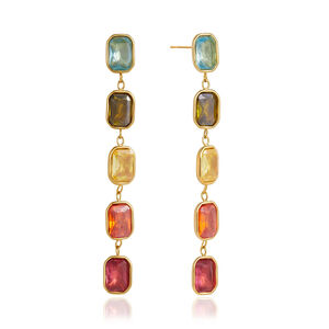 Luxurious Series Simple Tassel Stainless Steel Waterproof Gold Color Zircon Women's Dangle Earrings h5 Picture4