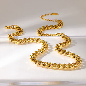 Cadena unisex de acero inoxidable impermeable de la serie Simple Daily Chain, color dorado. h5 Imagen2