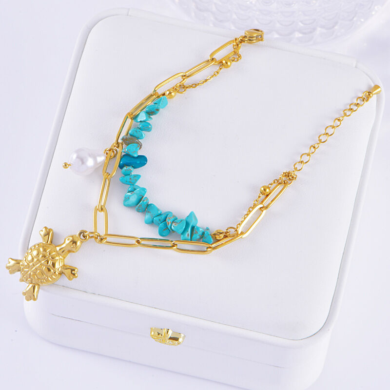 Serie Etnica Vacanza Stile Oceanico Perline di Pietra Naturale Acciaio Inossidabile Set di Collane da Donna Impermeabili h5 Immagine4