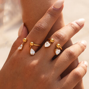 Simple Luxry Daily Droplet Irregular Shape Stainless Steel Waterproof Gold Color Zircon Gemstone Ring h5 Picture5
