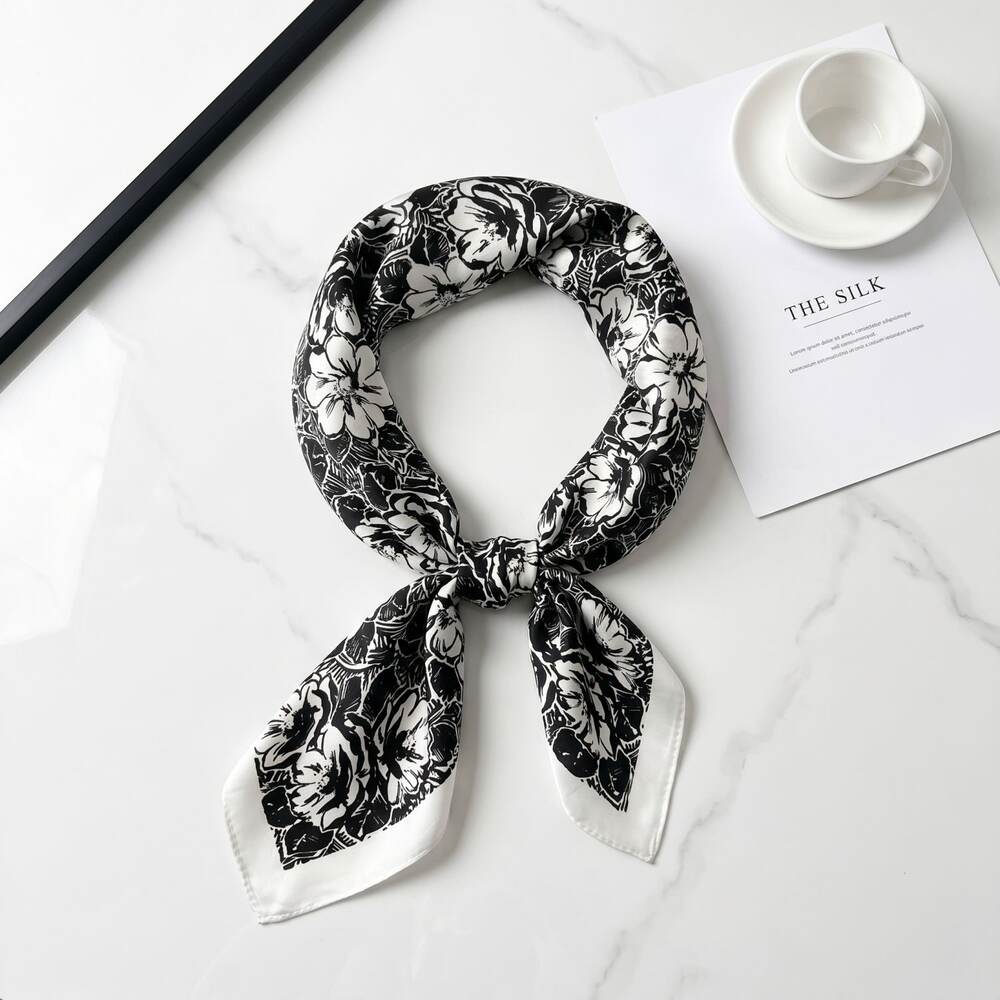 Eenvoudige serie casual sjaals van polyester met bloemen, fruit, gemengde kleuren, bladeren, kersen en planten voor de zomer.