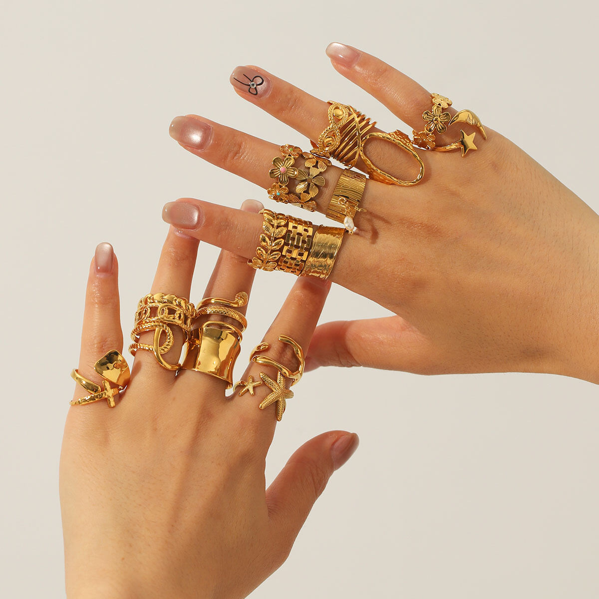 Simple Series Casual Irregular Shape Stainless Steel Waterproof   Gold Color  Statement Rings Picture3