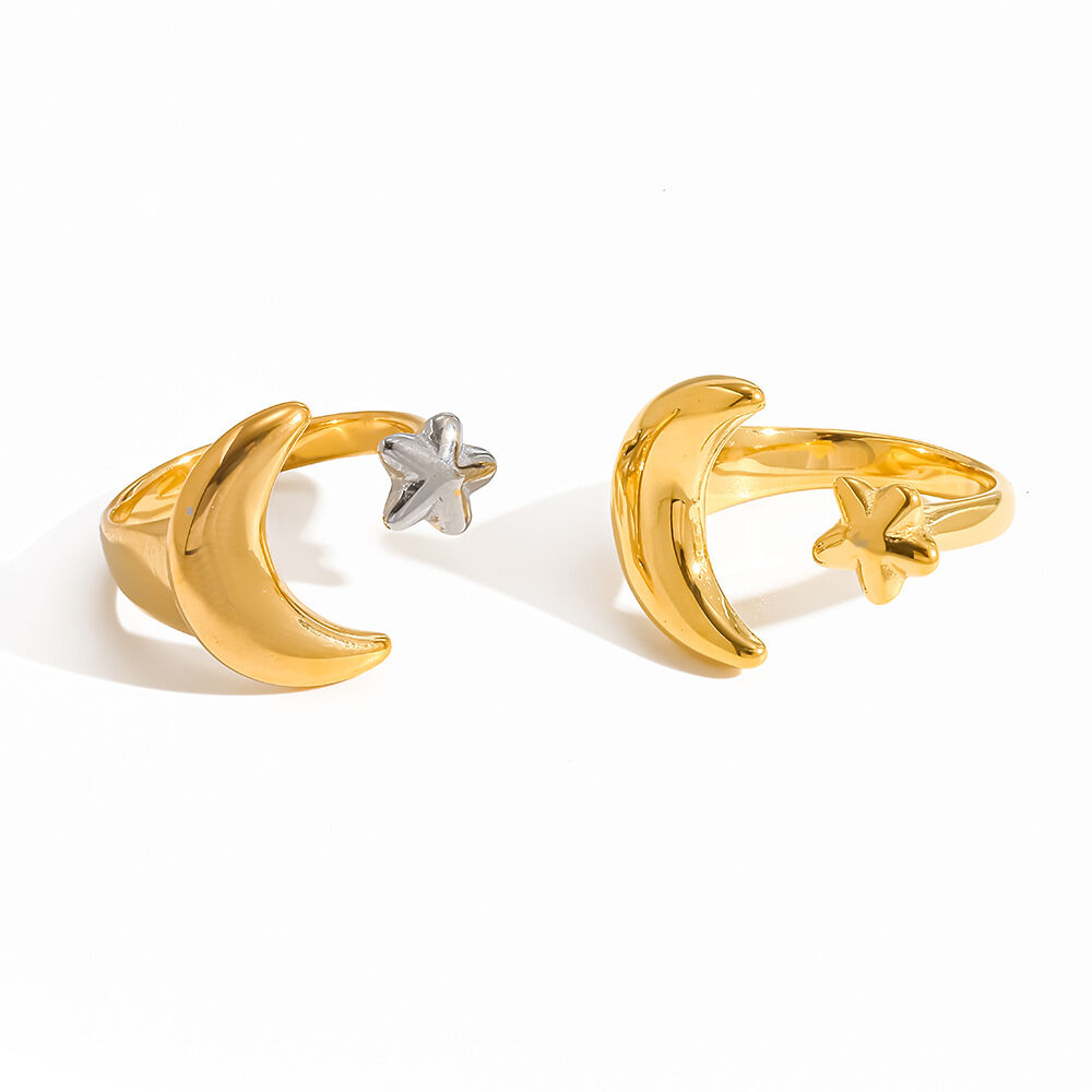 Simple Series Daily Star Moon Stainless Steel Waterproof Gold Color Statement Rings h5 Picture5