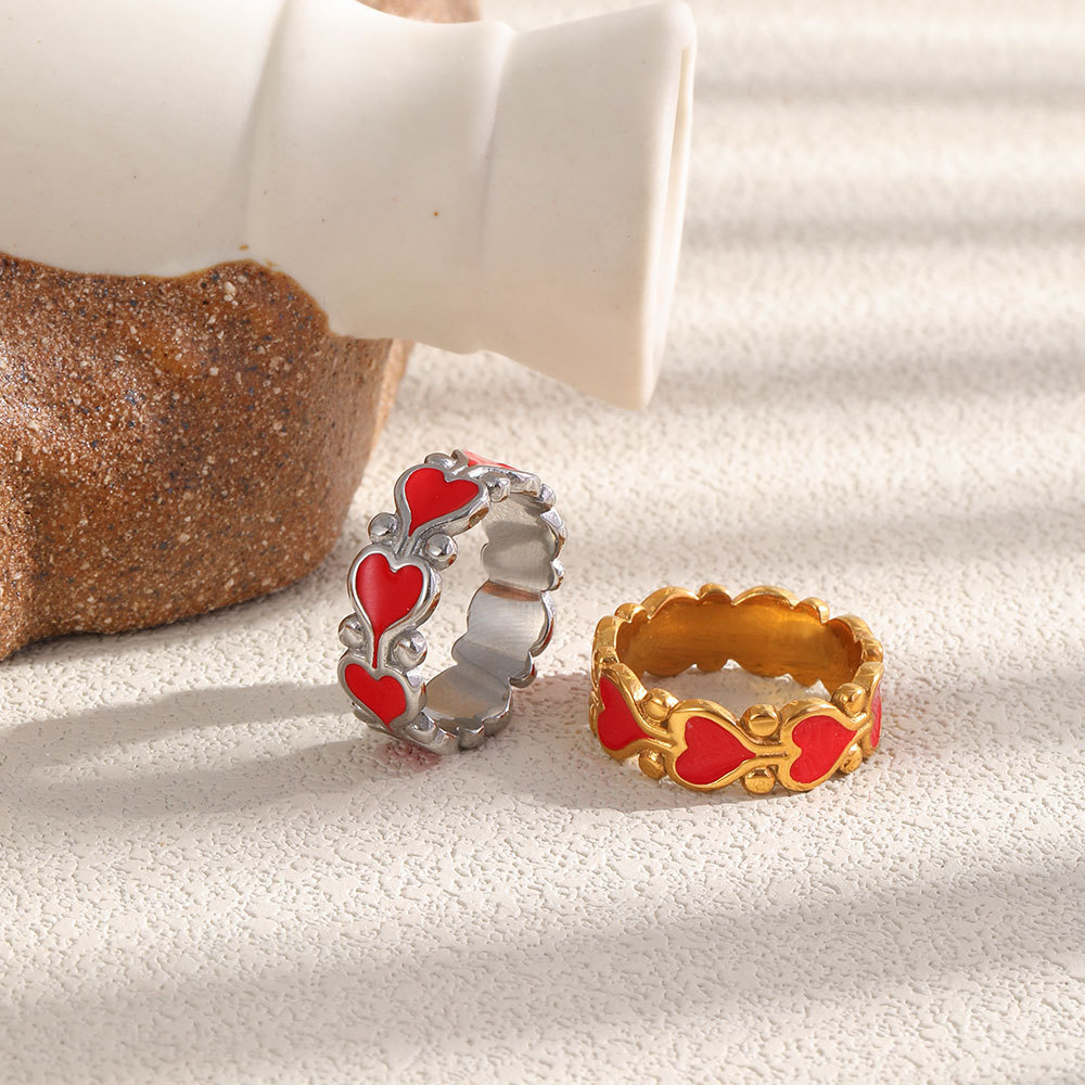 Simple Series Sweet Heart Stainless Steel Waterproof Gold Color Statement Rings h5Picture2