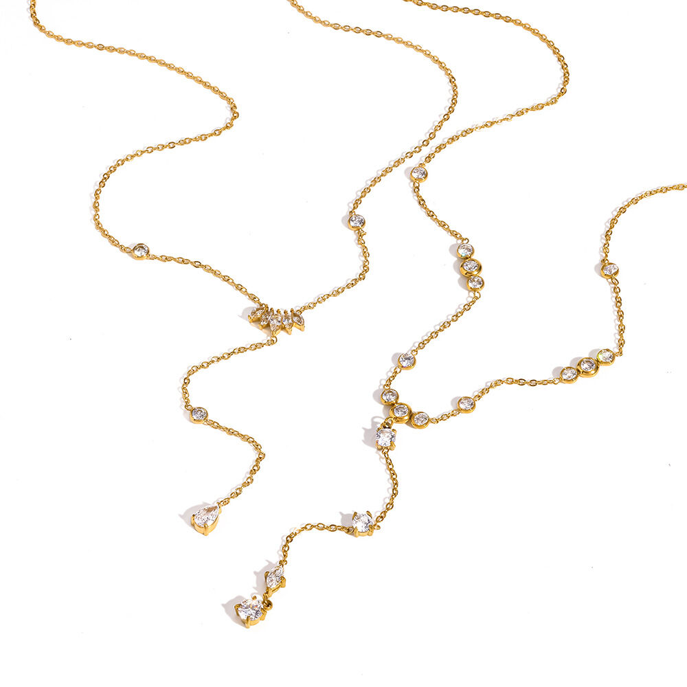 Simple Series Daily Tassel Edelstahl wasserdicht goldfarbene Zirkonia-Damenketten Bild4