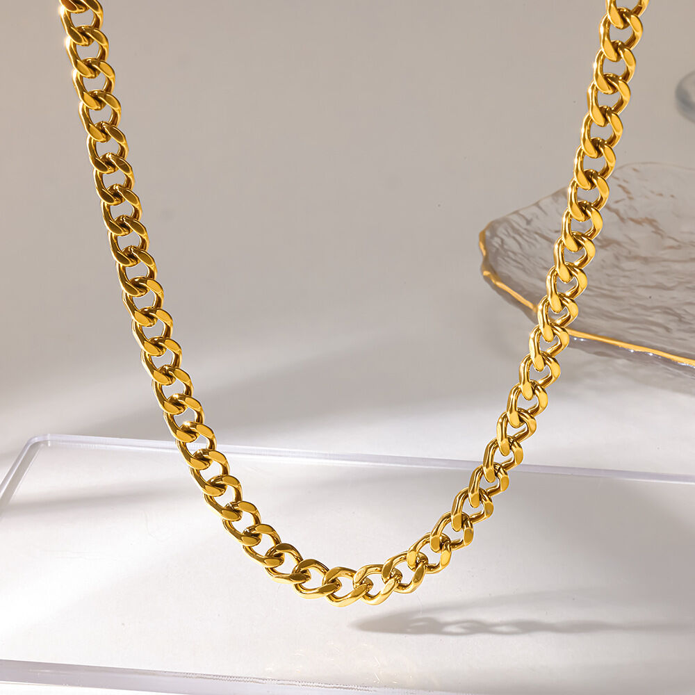 Cadena unisex de acero inoxidable impermeable de la serie Simple Daily Chain, color dorado. Imagen3