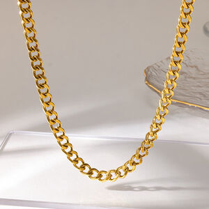 Cadena unisex de acero inoxidable impermeable de la serie Simple Daily Chain, color dorado. h5 Imagen3