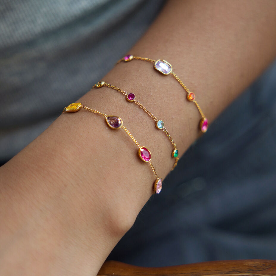 Luxurious  Sweet Irregular Shape Patchwork Ellipse Shape Stainless Steel Waterproof Zircon Women's Chain Bracelets 2