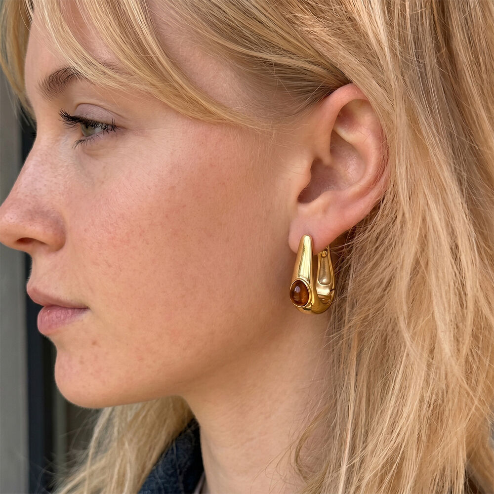 Simple Series Retro Irregular Shape Stainless Steel Waterproof Gold Color Women's Hoop Earrings Picture2