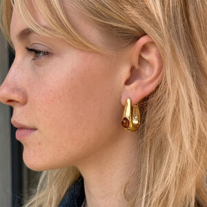 Simple Series Retro Irregular Shape Stainless Steel Waterproof Gold Color Women's Hoop Earrings h5 Picture2