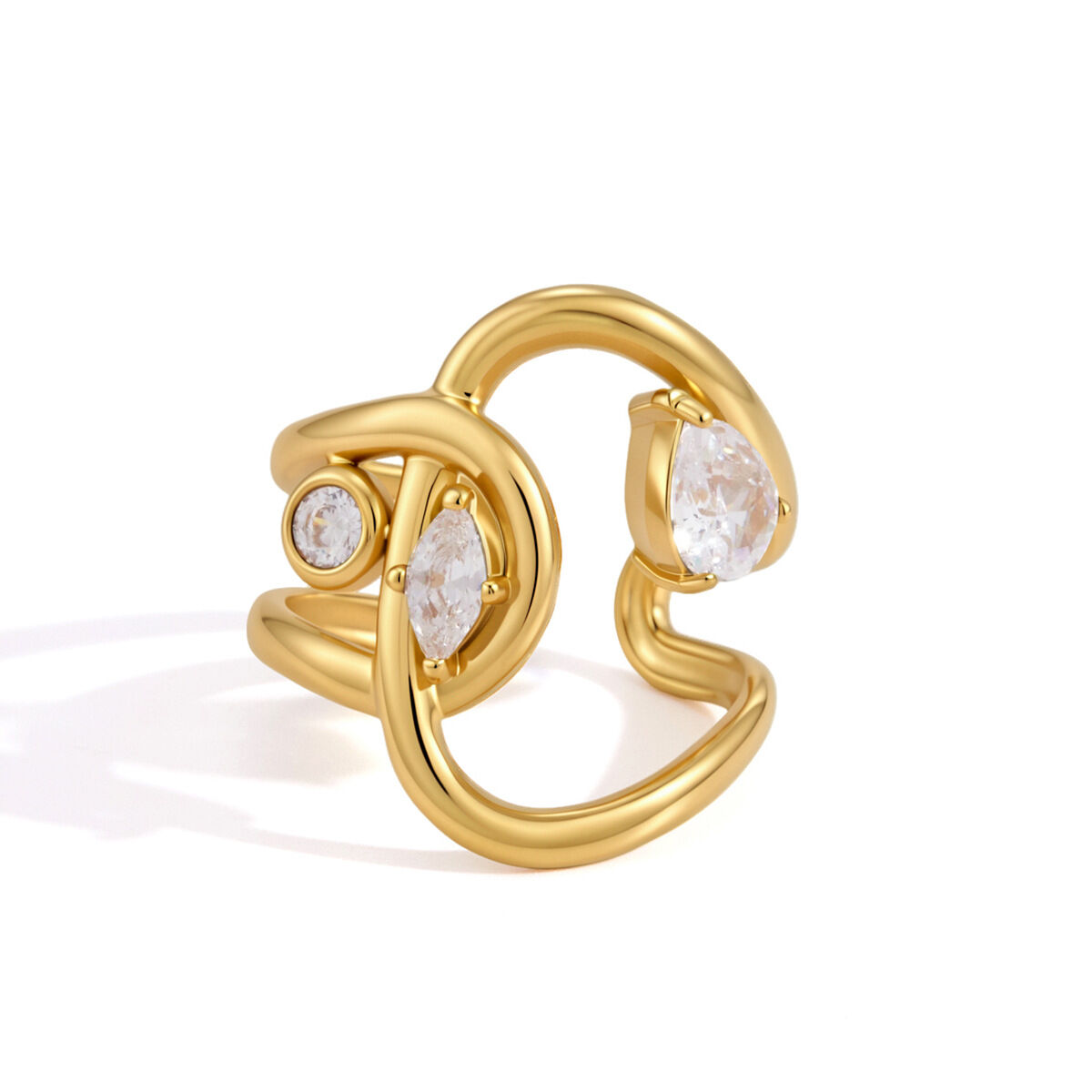 Anelli da donna Simple Lines in acciaio inossidabile impermeabile color oro con zirconi. h5 Immagine5