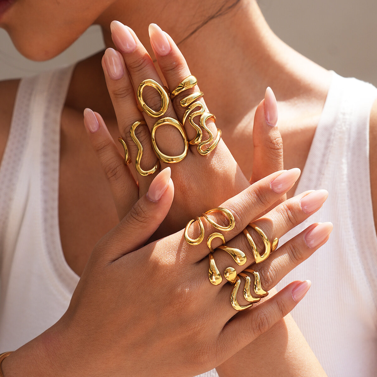 Simple Series Dagelijkse Onregelmatige Vorm Roestvrij Staal Waterdicht Goudkleurige Statement Ring