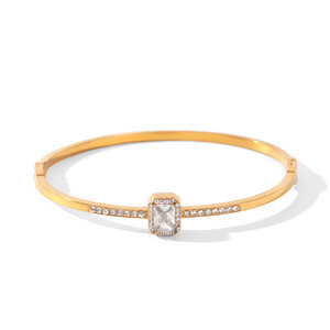 Luxury Simple Daily Rectangle Stainless Steel Waterproof Gold Color Zircon Women's Bangles h5