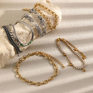 Bracelet à perles pour femme, collection Simple Series, forme irrégulière décontractée, en acier inoxydable, étanche, couleur or. h5 Image2