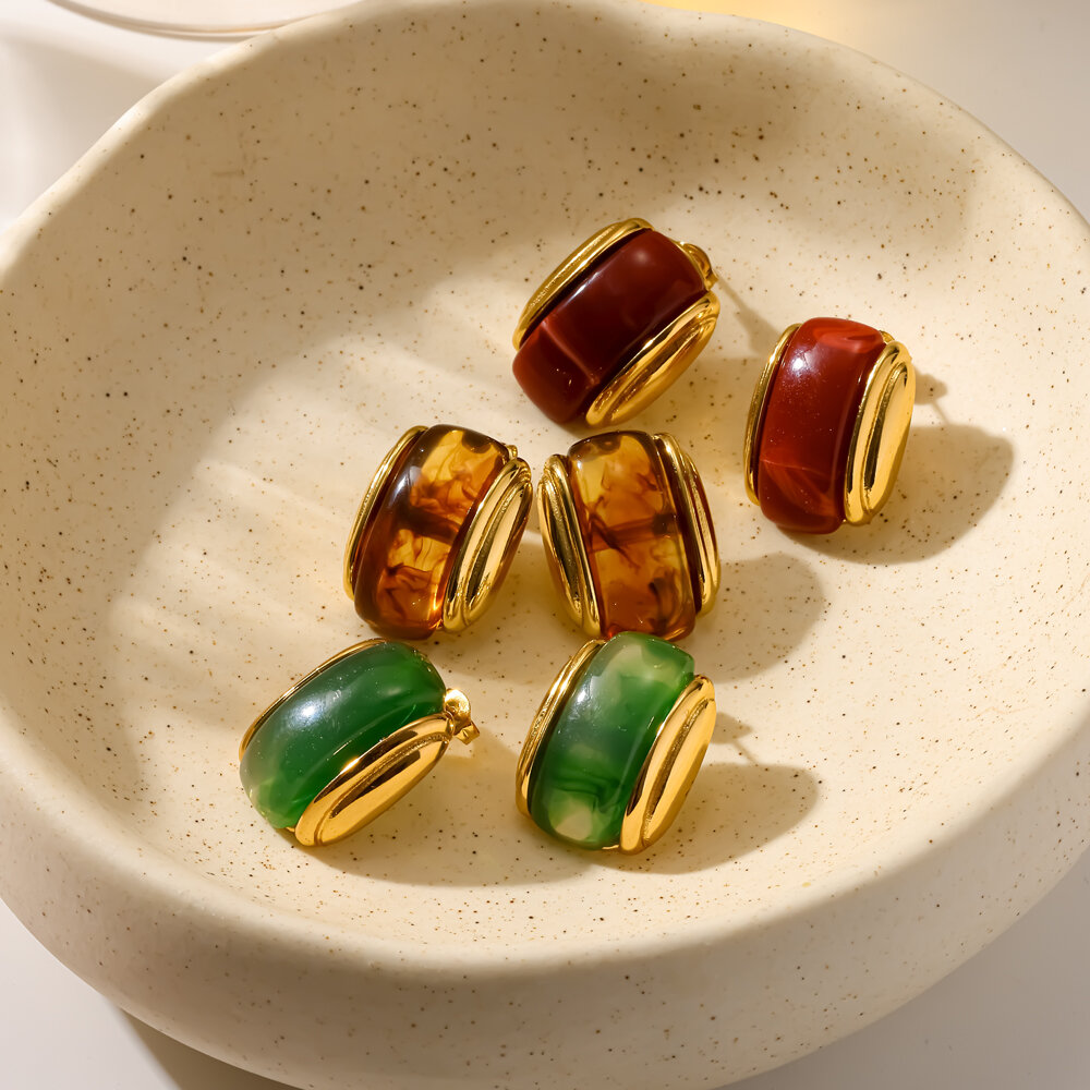 Simple Series Retro Stainless Steel Waterproof Gold Color Women's Stud Earrings