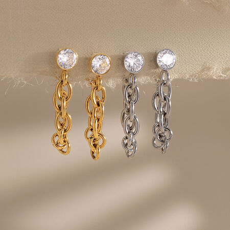 Simple Chain Stainless Steel Waterproof Gold Color Zircon Women's Dangle Earrings