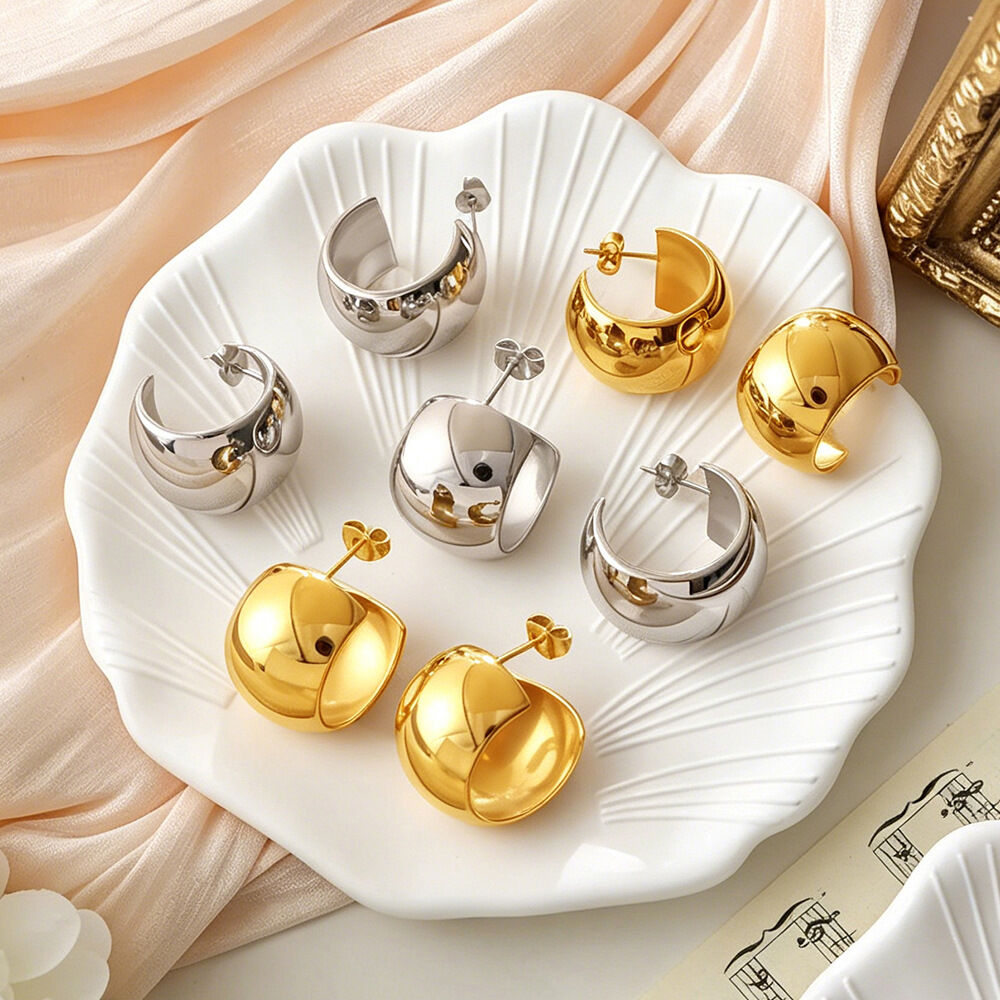 Simple Series Daily Geometric Shape Stainless Steel Waterproof   Gold Color  Women's Stud Earrings