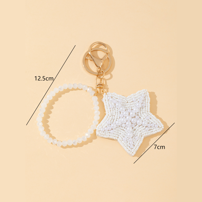 Porte-clés simple en alliage, perles naturelles style océanique, étoiles de mer tissées, perles tressées, série simple, en forme d'étoile de mer. h5 