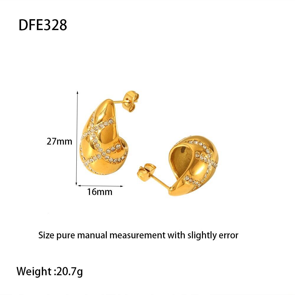 Schlichte, luxuriöse Ohrstecker mit Tropfenform, Schleife und Zirkonia in Goldfarbe, aus wasserdichtem Edelstahl. 