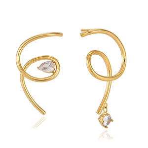 Simple Casual Irregular Shape Twist Stainless Steel Waterproof Gold Color Zircon Women's Stud Earrings h5 Picture5