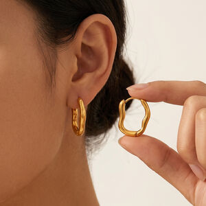 Simple Series Daily Irregular Shape Stainless Steel Waterproof Gold Color Women's Hoop Earrings h5 Picture4