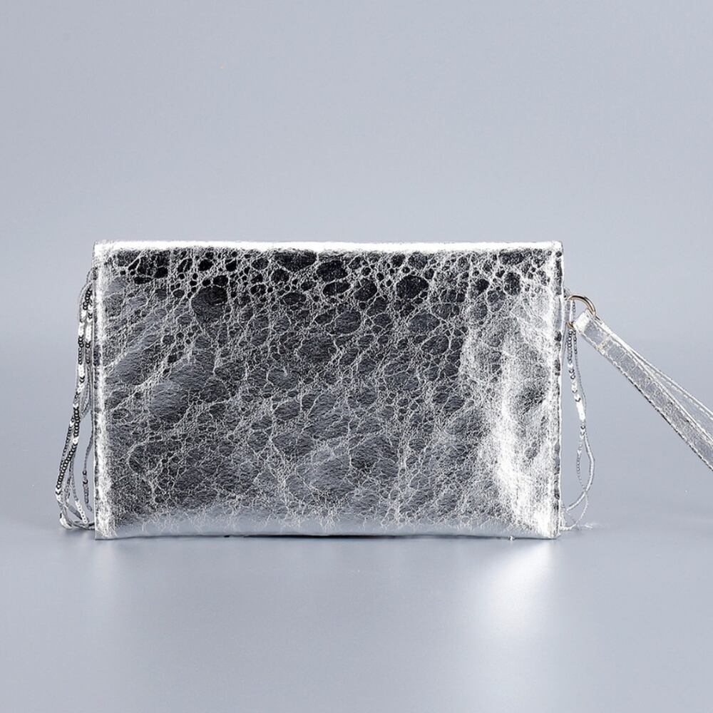 Borsa quadrata da donna in PU con nappine e paillettes, stile serale. h5Immagine4
