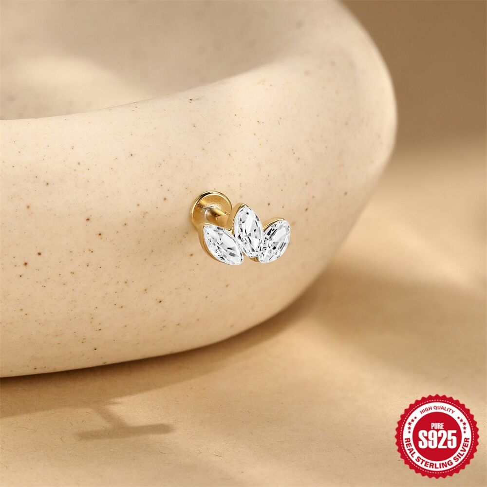 Pendientes de plata de ley 925 para mujer, elegantes, de forma irregular, color oro y circonita, de la serie Simple. h5Imagen4