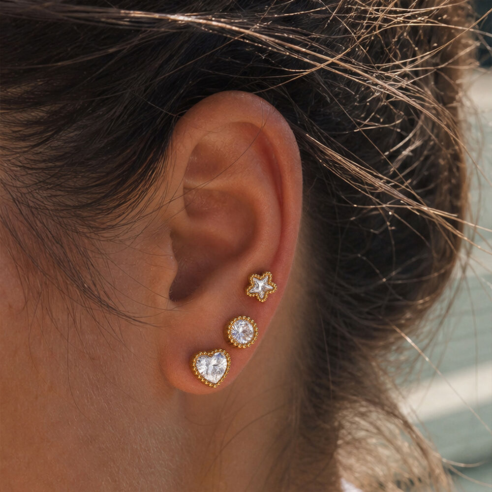 Simple Series Daily Irregular Shape Star Stainless Steel Waterproof Gold Color Zircon Women's Earring Sets Picture2