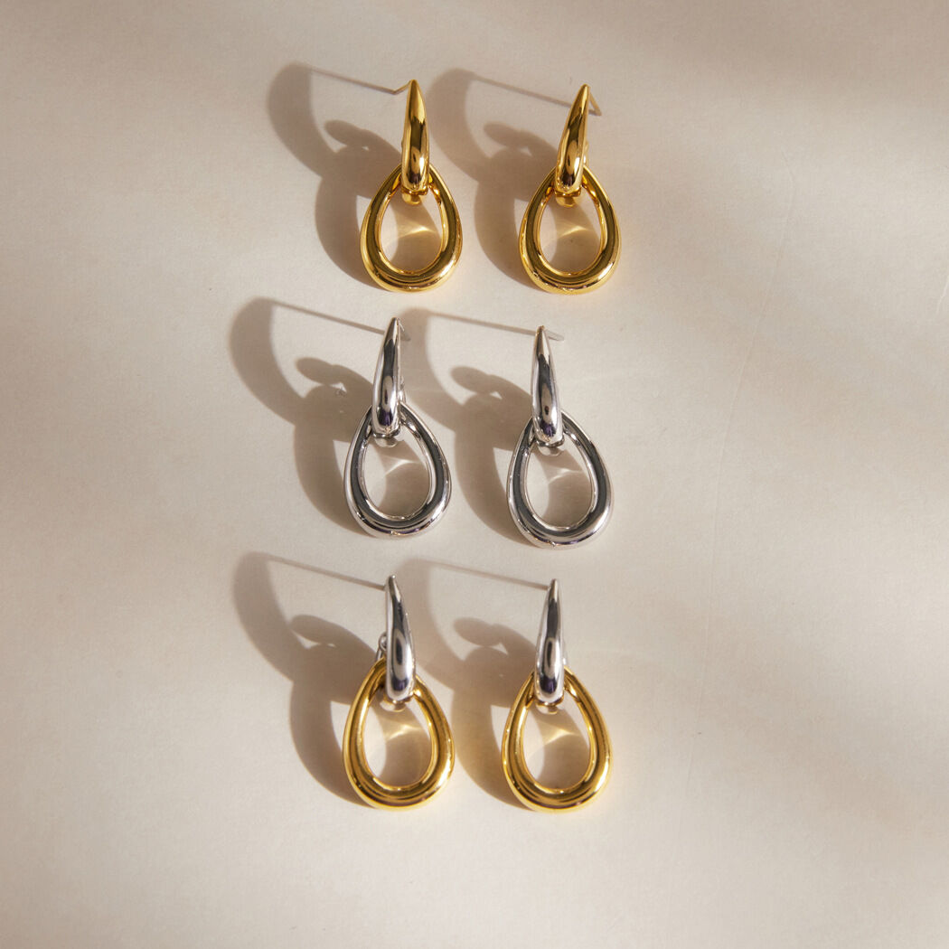 Simple Mixed Gold Color And Silver Colors Ellipse Shape Stainless Steel Waterproof  Gold Color  Women's Drop Earrings Picture2